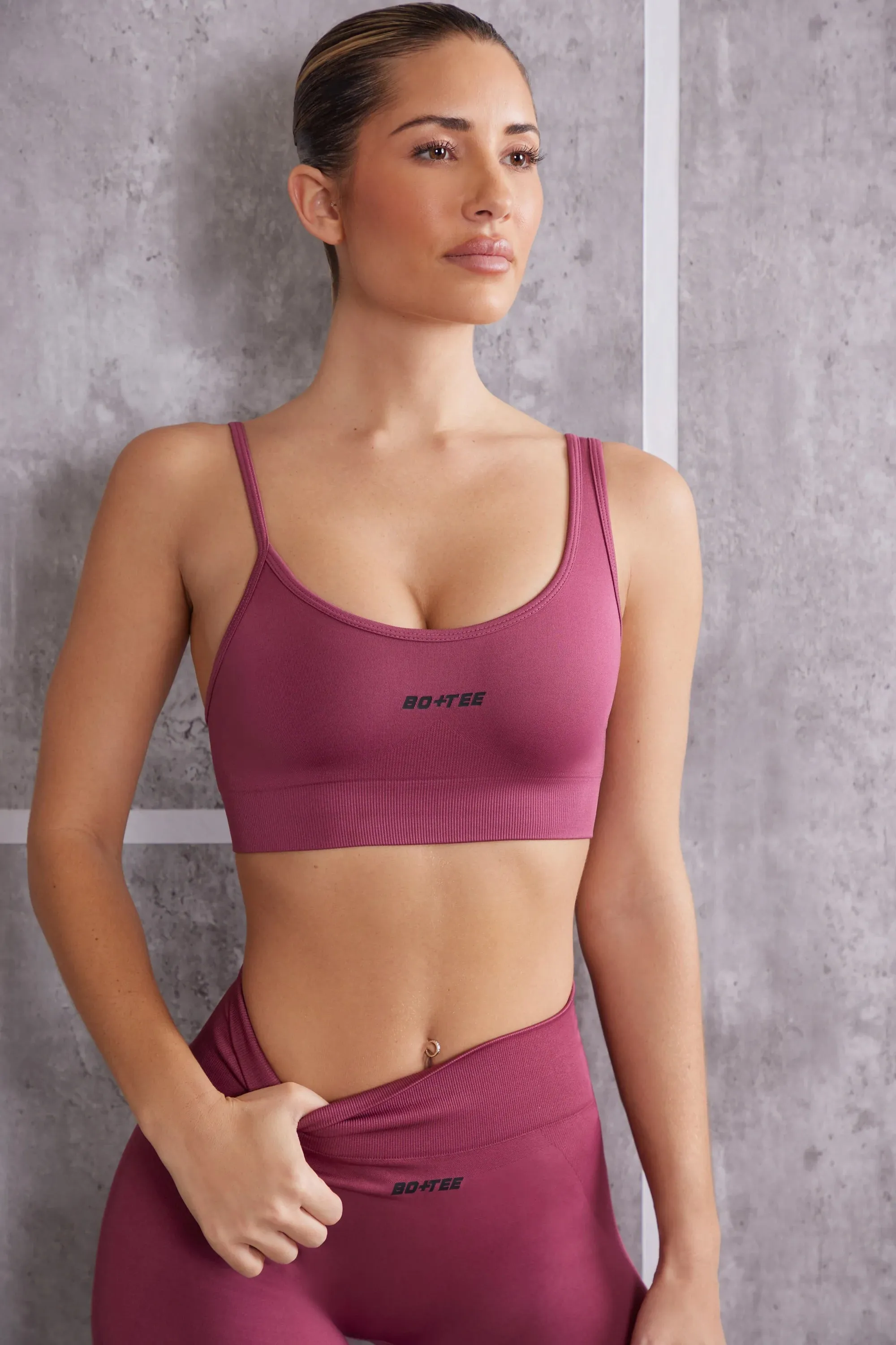 Asymmetric Sports Bra in Dark Rose