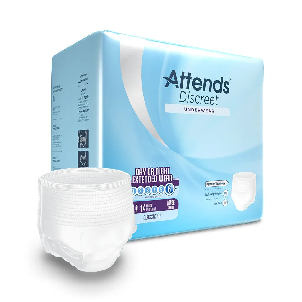 Attends Discreet Day/Night Extended Wear Underwear, Level 6 Absorbency