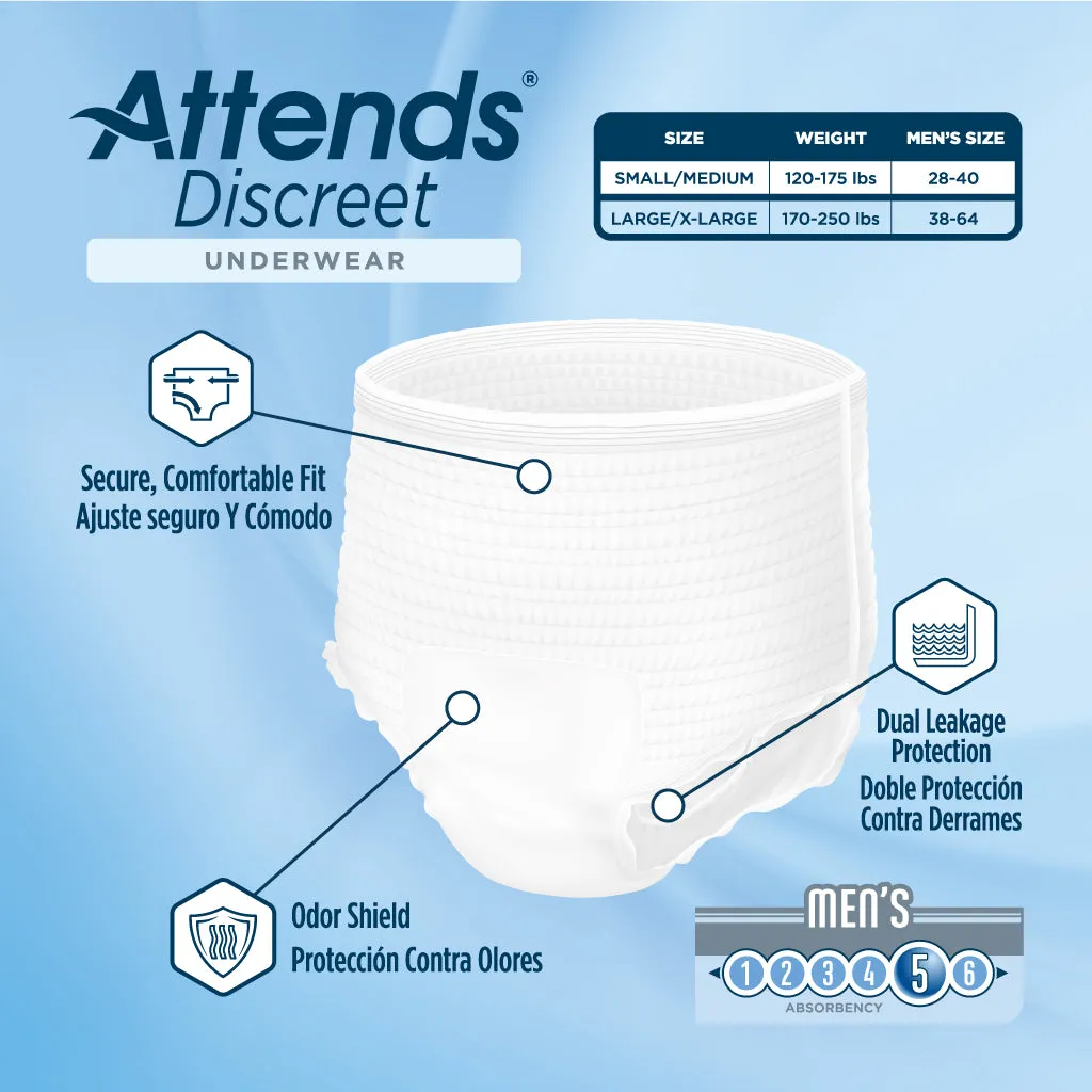 Attends Discreet Men's Underwear, Level 5 Absorbency