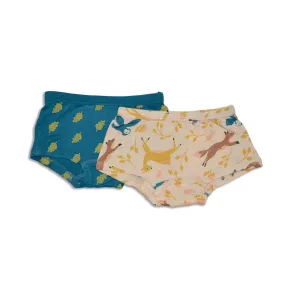 Bamboo Girls Boyshorts 2 Pack (Woodland Frolic Print/Dotty Leaf Print)