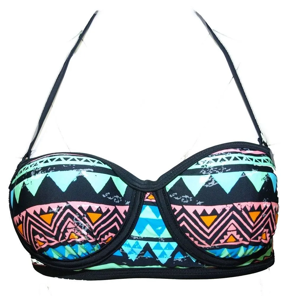 Bikini Nation Women's Tribal Vibes Printed Underwire Bikini Top, Multi, S