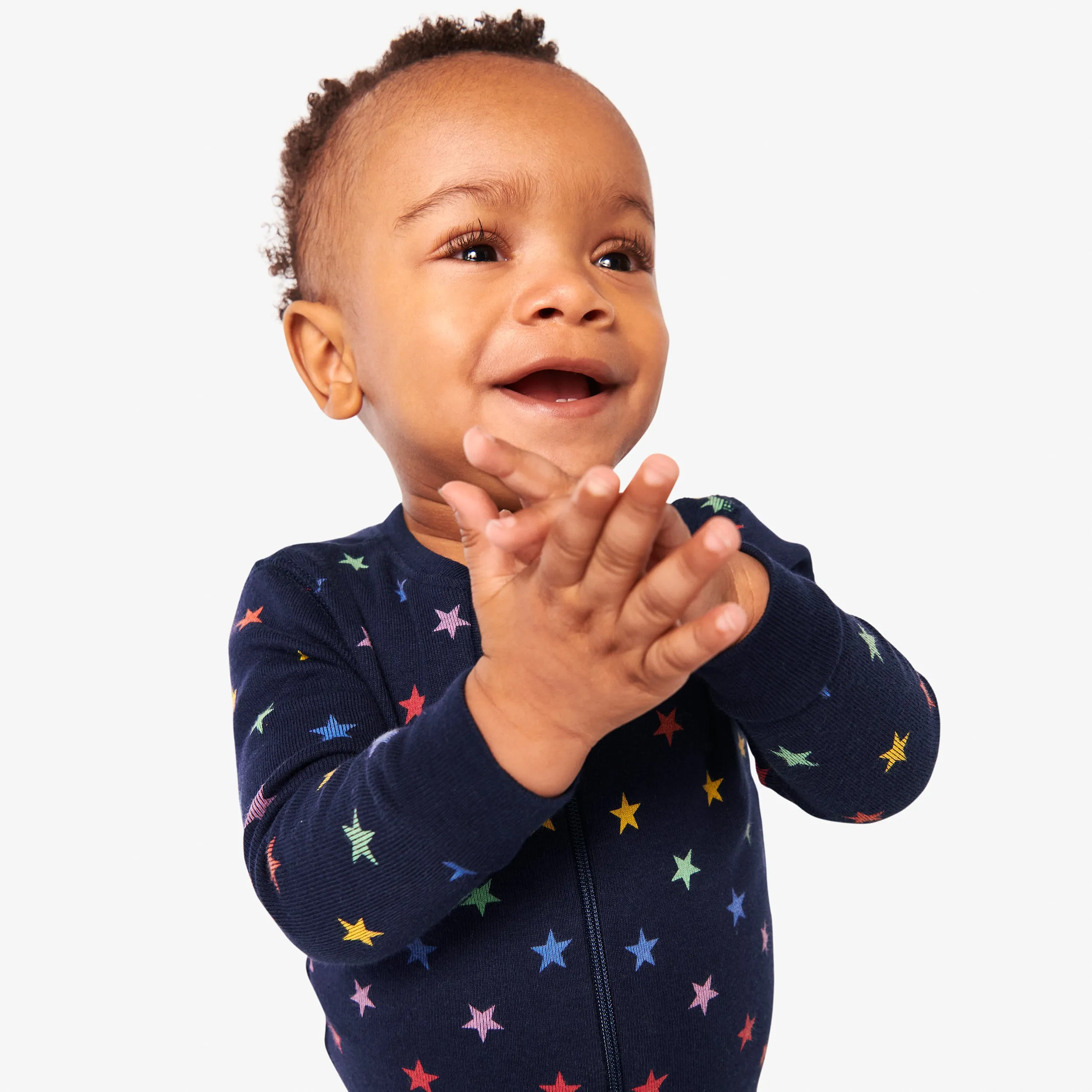 Clearance baby organic zip footie in mini rainbow stars