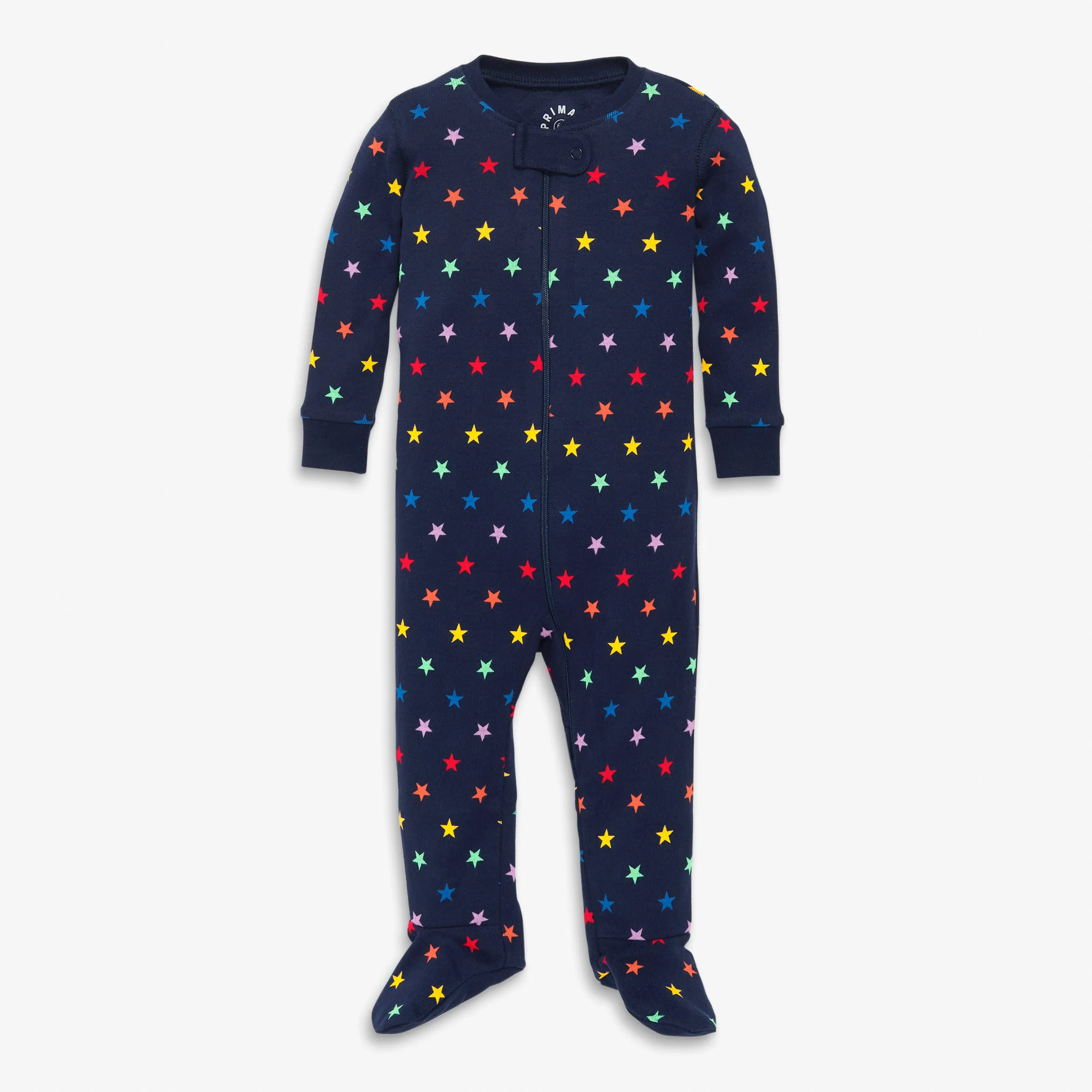 Clearance baby organic zip footie in mini rainbow stars