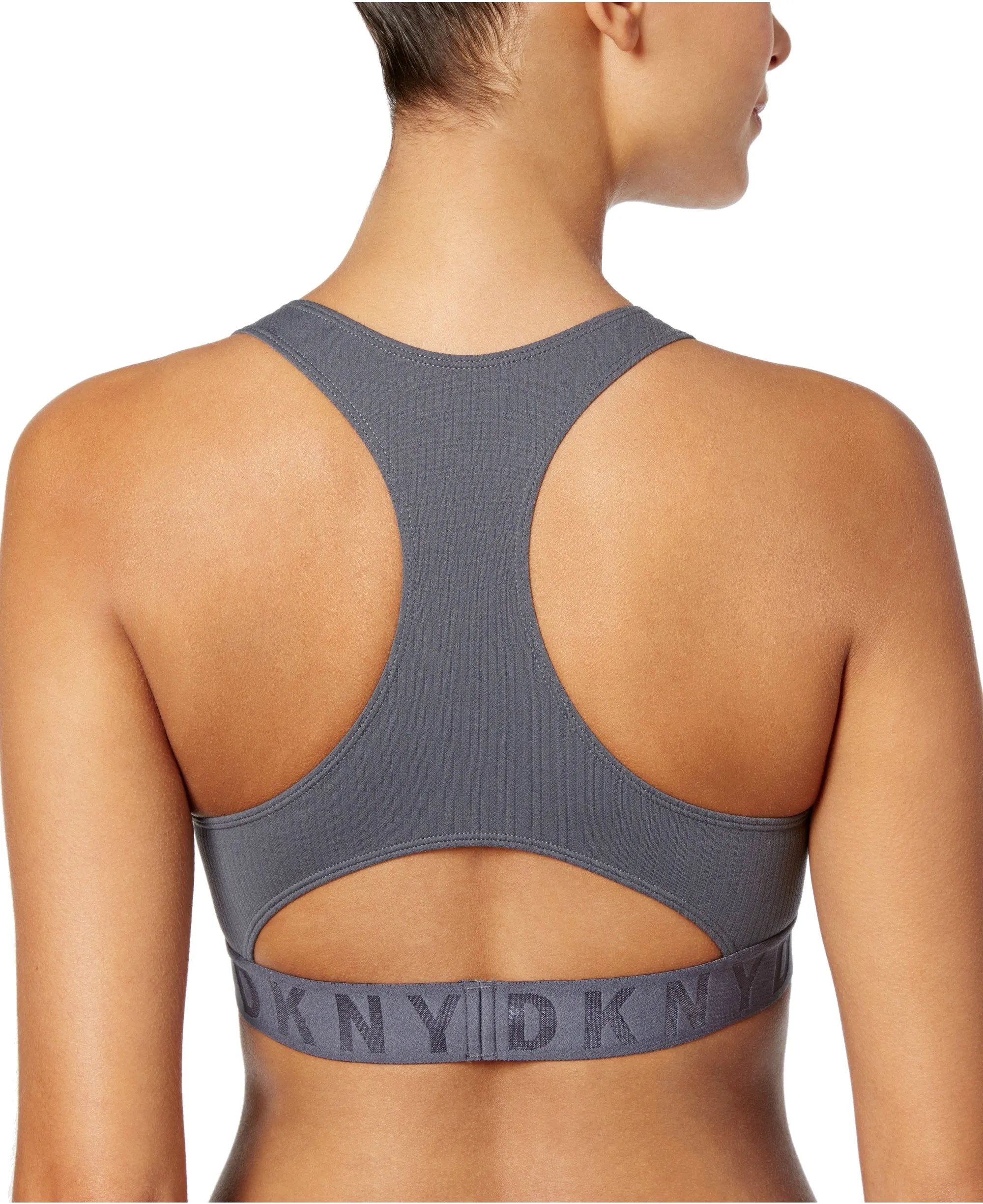 DKNY Women's Litewear Seamless Ribbed Crop Top Bralette, Grey, L