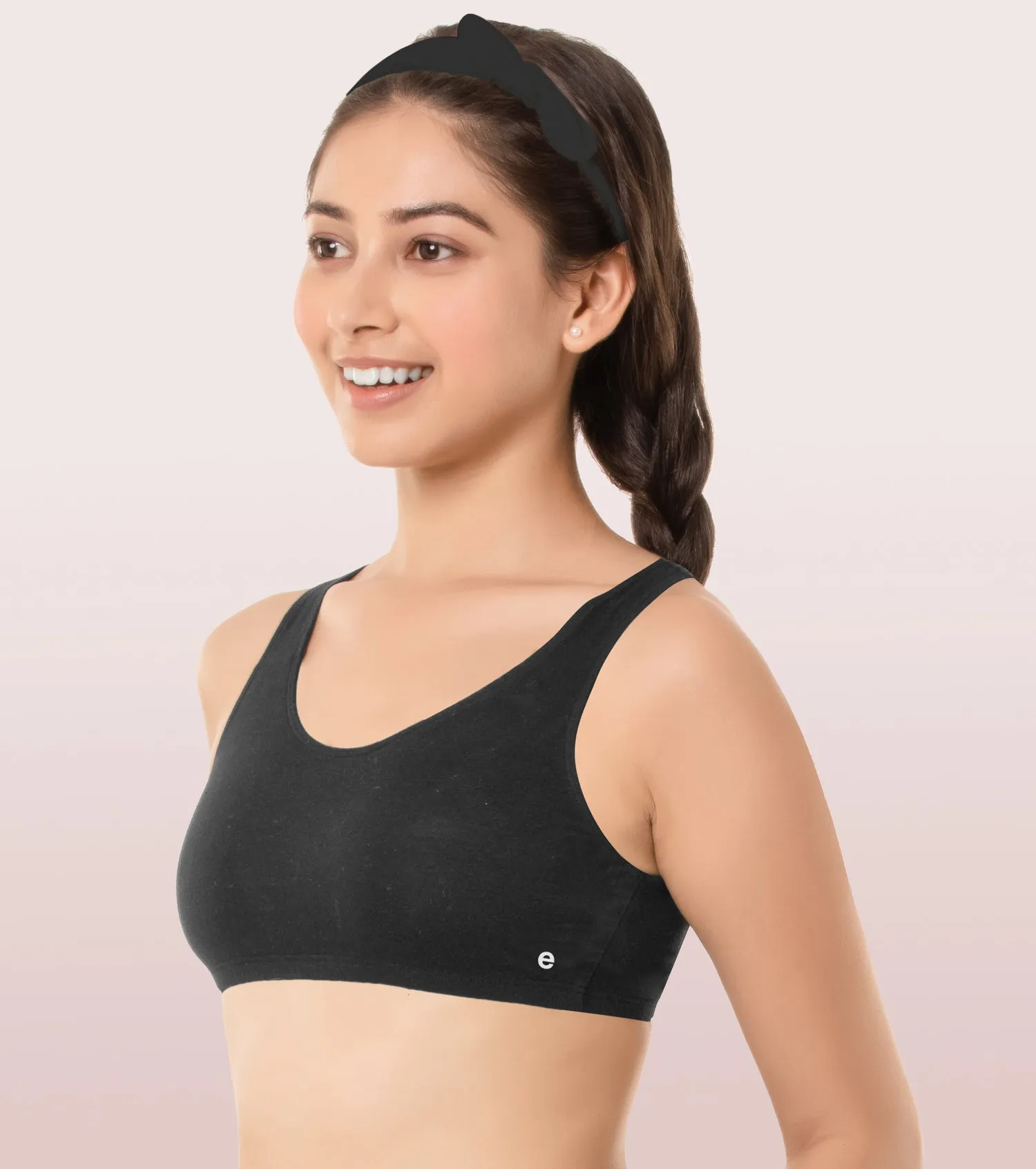 Enamor BB01 Easy Fit Stretch Cotton Beginners Bra with Antimicrobial Finish and Wide Straps - Black