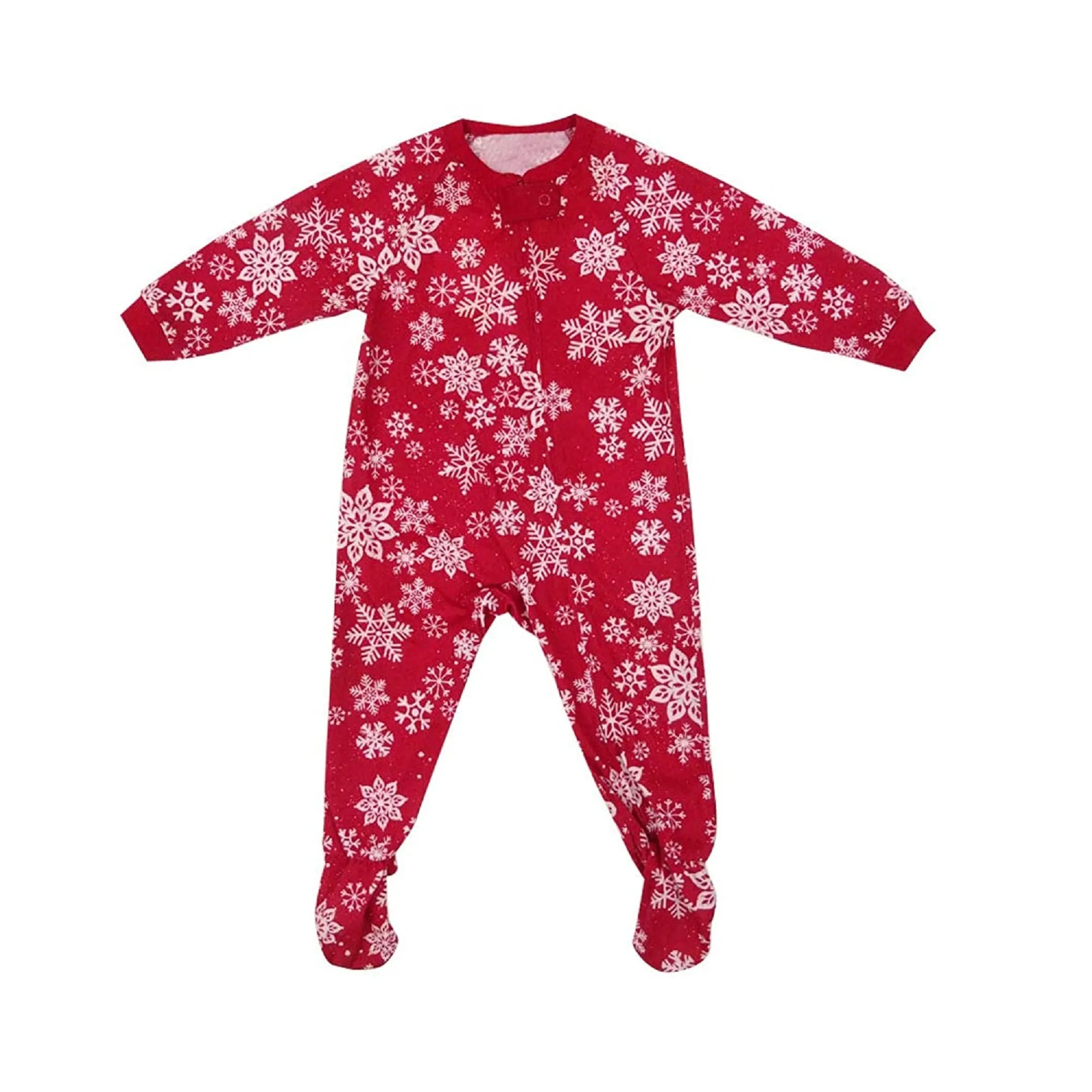 Family Pajamas Baby's Merry Soft Footed Pajamas, Snowflake/Red, 12MO