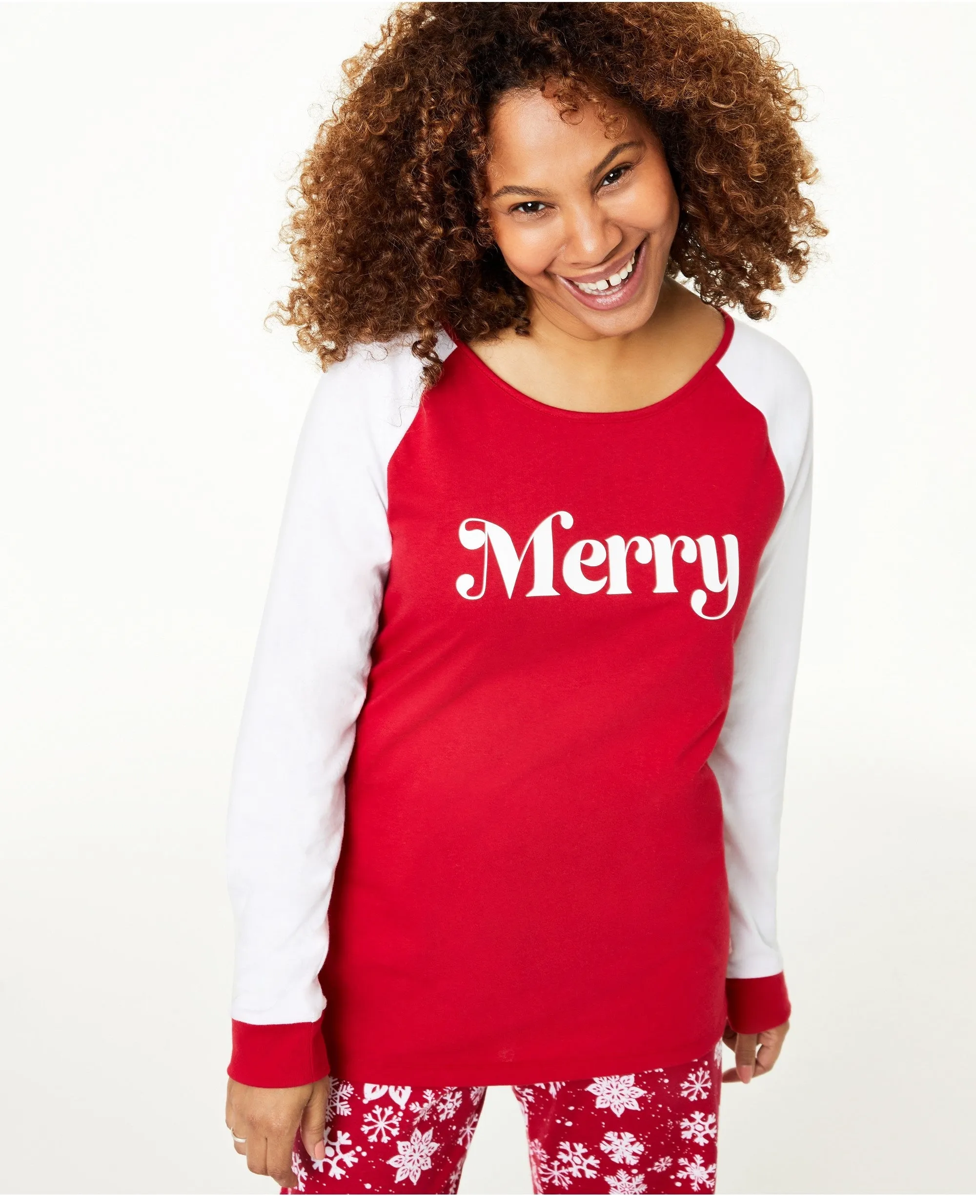 Family Pajamas Women's Merry Pajama Top ONLY, Red, L