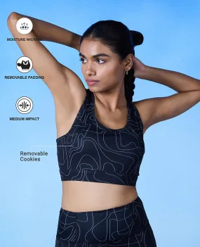 Nykd All Day On-Trend Sports Bra With Keyhole Back - NYK082 - Doodle Black Print